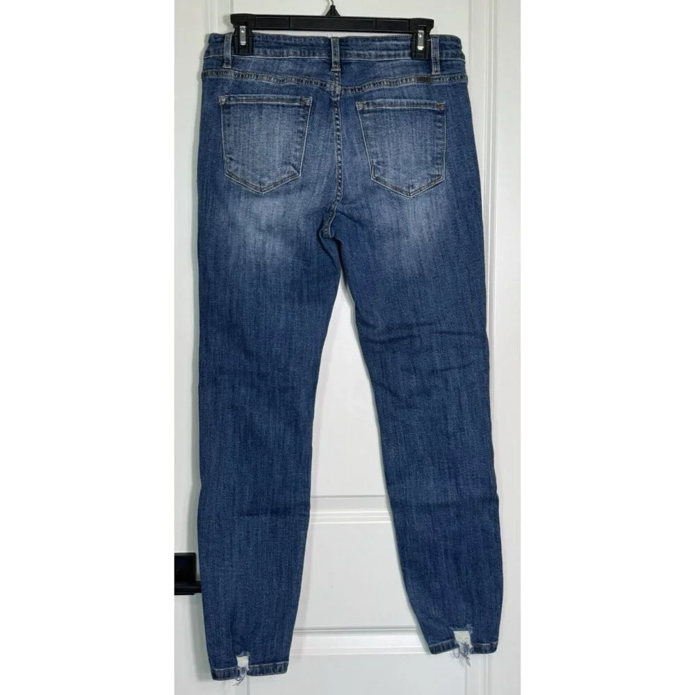 KanCan Jeans Womens‎ Dark Wash Distressed Skinny Jeans Frayed Hem Size